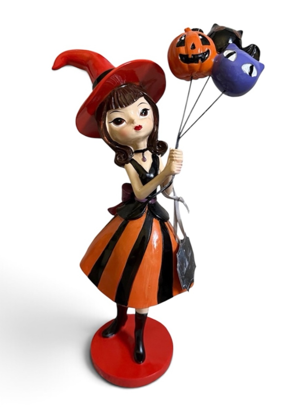 NWT Bella Lux Witch Girl Figurine Holding Balloons Orange and Black 14” H